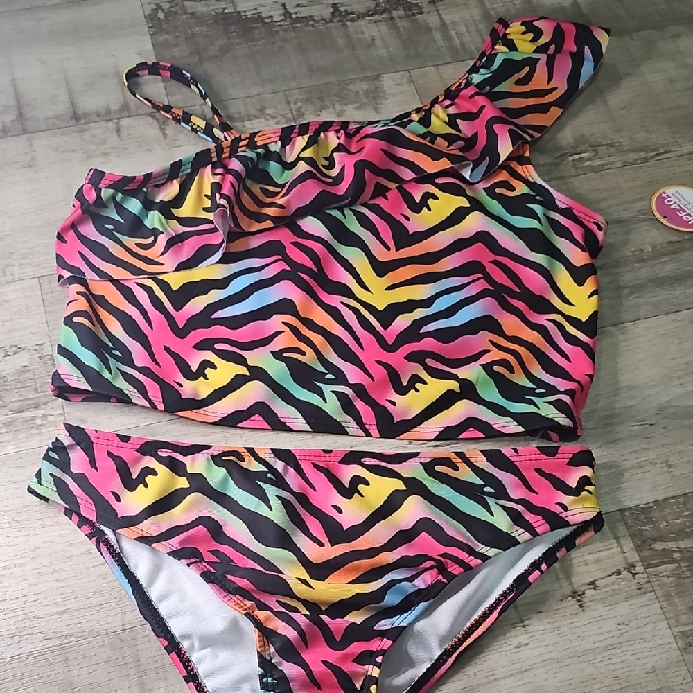 Vibrant Multicolor Zebra Kids Bikini Set